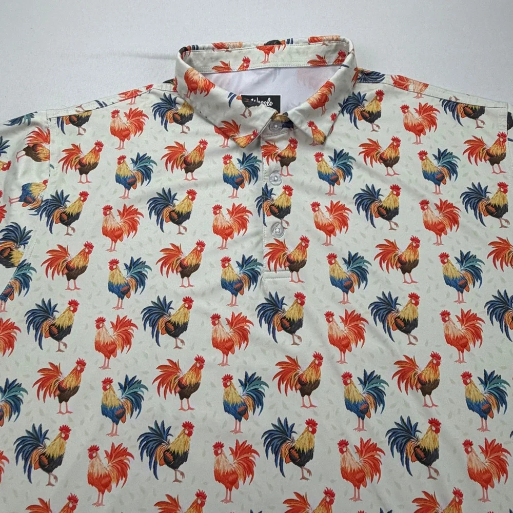 Waggle Golf Polo Shirt Mens 2XL White Rooster "Feeling Cocky" Print Performance - Picture 2 of 8